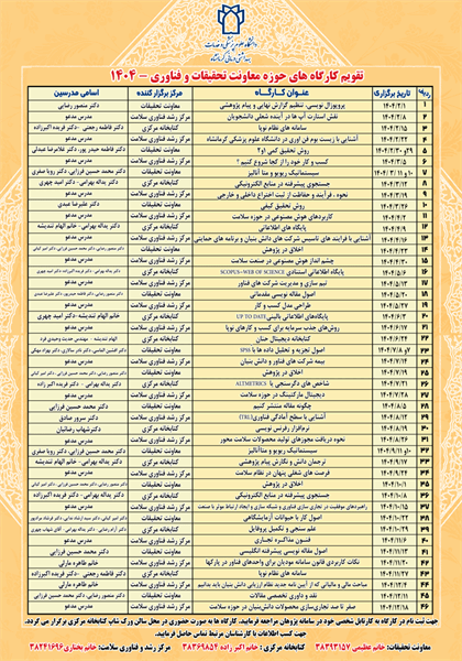 لیست کارگاه های آموزشی معاونت تحقیقات و فناوری در سال 1404