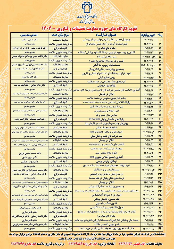 تقویم کارگاه های آموزشی